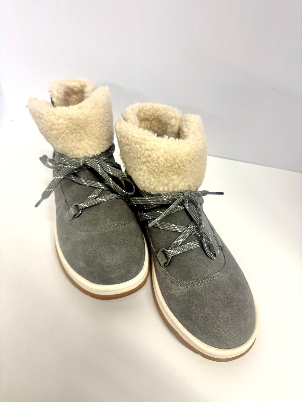UGG Gray Suede Lace-Up Shearling Collar Ankle Boots